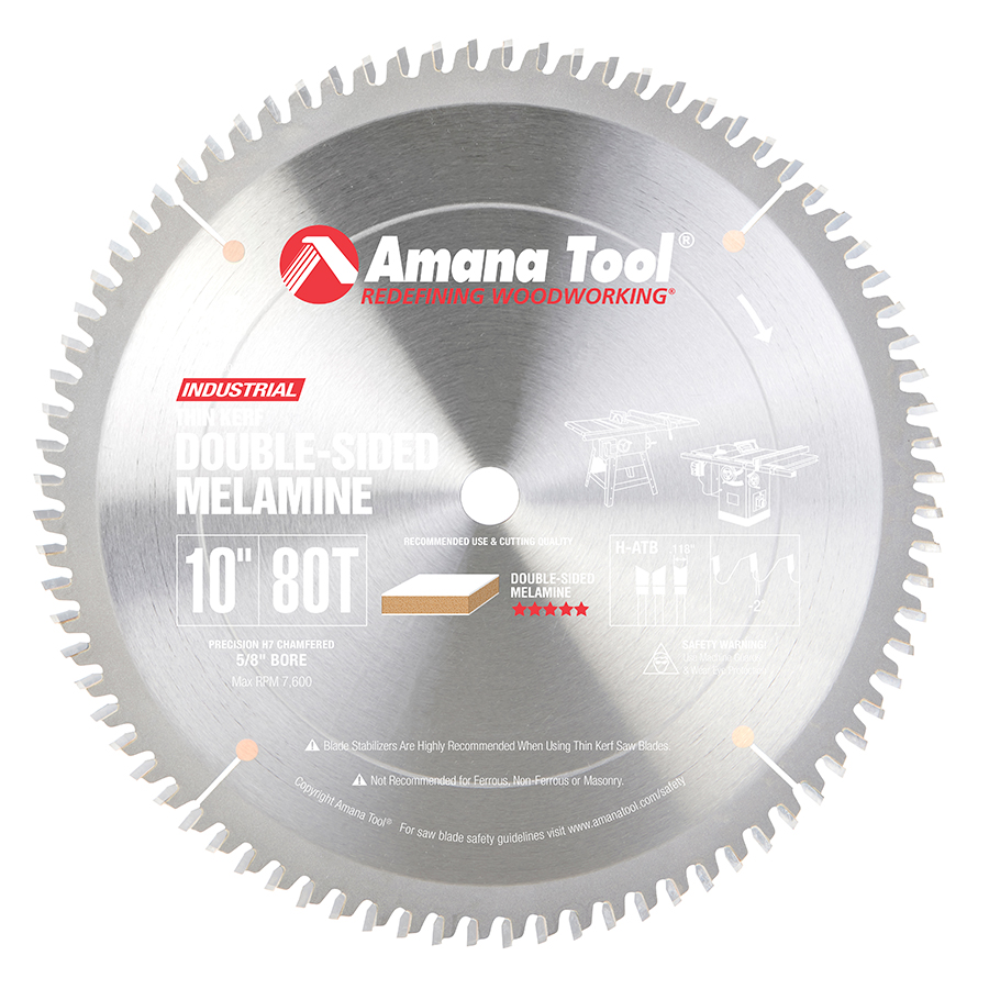 Amana MSB1080 Carbide Tipped Double-Face Melamine 10 Inch Dia x 80T H-ATB, -2 Deg, 5/8 Bore