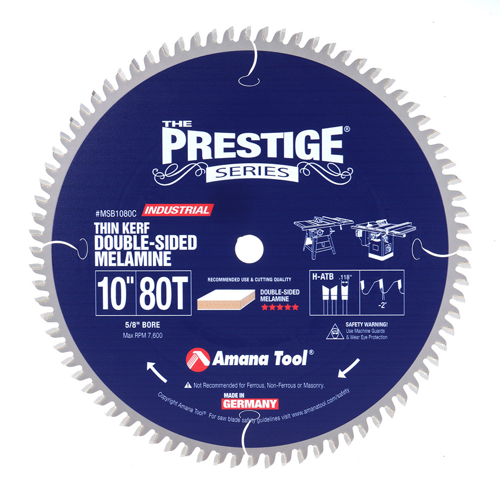 Amana MSB1080C Carbide Tipped Prestige® Double-Face Melamine 10 Inch Dia x 80T H-ATB, -2 Deg, 5/8 Bore