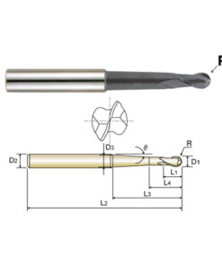 YG1-93532 - 3/8 x 1/2 x 11/16 x 5-1/16 - 2 Flute 30 Deg Helix Taper Neck Ball Nose X-Power Carbide