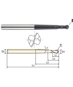 YG1-93534 - 3/16 x 3/8 x 9/16 x 7-3/4 - 2 Flute Pencil Neck Ball Nose 30 Deg Helix X-Power Carbide