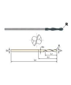 YG1-99980 - 3/16 x 3/16 x 1-1/8 x 2 x 4-3/4 - 2 Flute Long Reach Ball Nose Diamond Coated Carbide