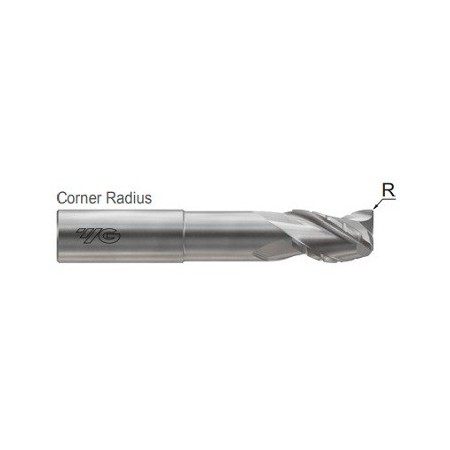 YG1-E5I39904 - 1/2(R.06) x 1/2 x 5/8(2-1/4) x 4 - Alu-Power Hpc 3 Flute 37Deg. Helix Extended Length Chip Breaker Corner Radius E/M