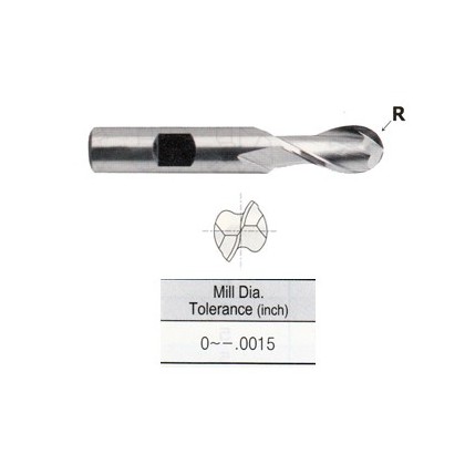 YG1-E9992008TF - 1/8 x 3/8 x 3/8 x 2-5/16 - 2 Flute Regular Length Ball Nose Powder Metal Tialn Tank-Power