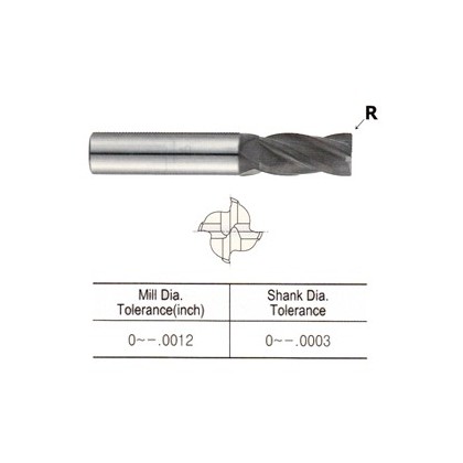YG1-EIB05908 - 3/8 x 3/8 x 3/8 x 2 x 4 - 4 Flute 30 Helix Corner Radius (R.020) D-Power End Mills