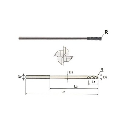YG1-EIB06901 - 1/32 x 1/8 x 3/32 x 3 - 4 Flute 30 Helix Long Reach D-Power End Mill