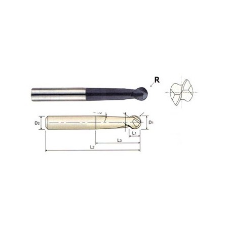 YG1-EM863080 - 8.0 x 8 x 33 x 100 N6.5 - 2Fl Long Sphere Type Ball Metric X-Power