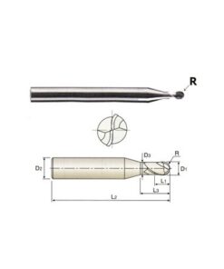 YG1-ESB94006015 - 0.6 x 4 x 0.5(1.5) x 50 - Cbn 2 Flute 30 Degree Helix Ball End Mill