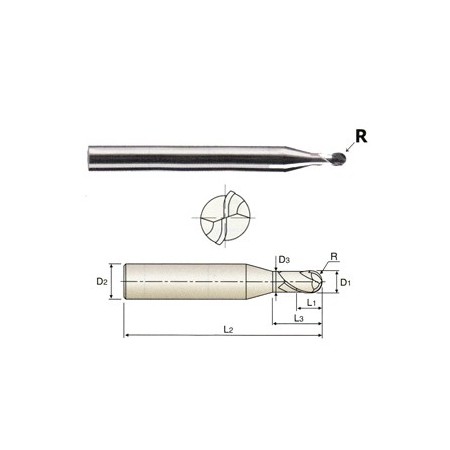 YG1-ESB94015040 - 1.5 x 4 x 0.95(4) x 50 - Cbn 2 Flute 30 Degree Helix Ball End Mill