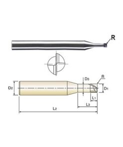 YG1-ESD02005053 - 0.5(R.05) x 4 x 0.3(3) x 50 - Cbn 2 Flute 30 Degree Helix Corner Radius End Mill