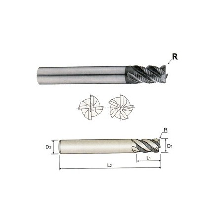 YG1-G93040 - 5/8 x 5/8 x 3/4 x 4 x 2 R.040 - 5 Flute Extended Reach Corner Radius Roughing Flat Shank X-Speed Carbide End Mill