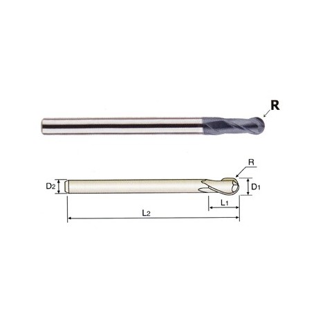 YG1-GMF15941 - 1/2 x 1/2 x 7/8 x 6 - 4G Mill 2 Flute 30 Degree Helix Ball End Mill