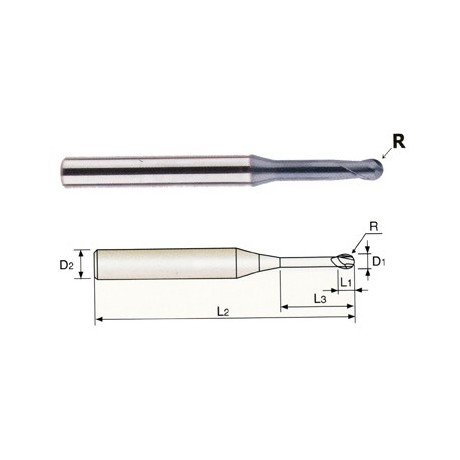 YG1-GMF16979 - 3/8 x 3/8 x 11/16 x 1-1/2 x 4 - 4G Mill 2 Flute 30 Degree Helix Ball With Neck End Mill