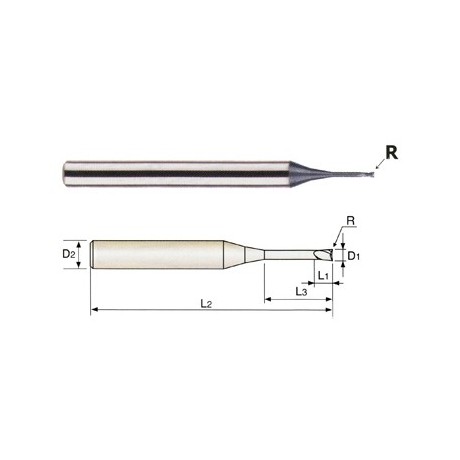 YG1-GMF19949 - 3/64 (R.012) x 3/16 x 1/16(5/32) x 2 - 4G Mill 2 Flute 30 Degree Helix Corner Radius With Neck End Mill