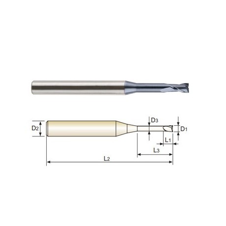 YG1-GMF22931 - 3/64 x 3/16 x 1/16(9/16) x 2 - 4G 2 Flute 30 Degree Helix With Neck End Mill