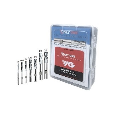 YG1-GYG66KIT7 - 1/8, 3/16, 1/4, 5/16, 3/8, 1/2 - Only One Pm60 4 Flutes Multiple Helix Center Cut Regular Length End Mill