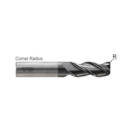 YG1-JAG97906 - 3/16(R.03) x 3/16 x 9/16 x 2 - Alu-Power Hpc 3 Flute Corner Radius 37 Degree Helix Coated End Mill