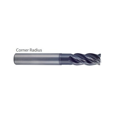YG1-UGMF74910 - 3/4(R.030) x 3/4 x 1 x 4 x 6 - V7 Plus A 4 Flute Multiple Helix Corner Radius Extended Neck Plain Shank End Mill