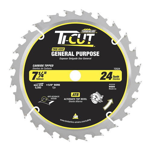 Timberline 72524 7-1/4" x 24T ATB Ti-Cut General Purpose Saw Blade 5/8" Arbor