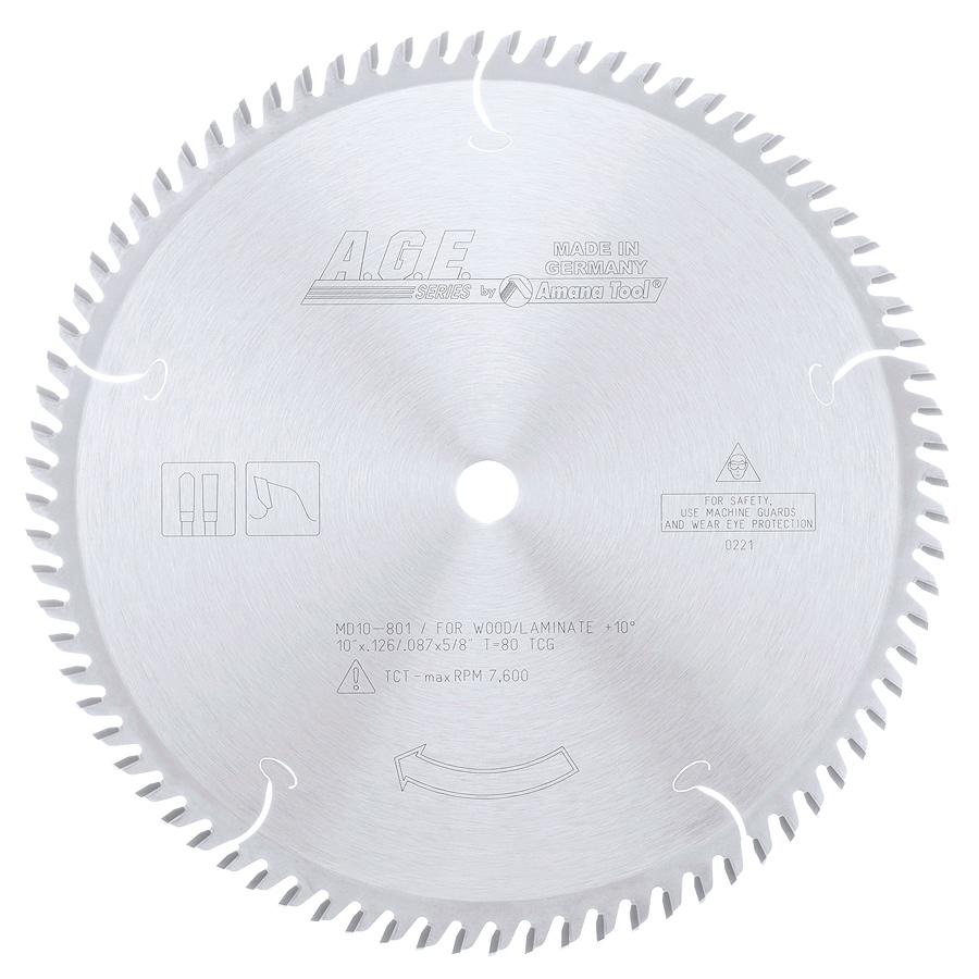 AGE MD10-801 10" x 80T TCG Plywood/Laminate Saw Blade 5/8" Arbor