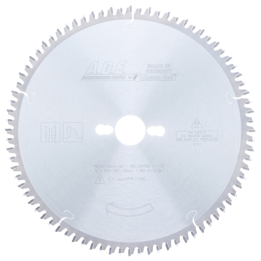 AGE MD10-803-30 10" x 80T Hi-ATB Double Sided Melamine Saw Blade 30mm Arbor