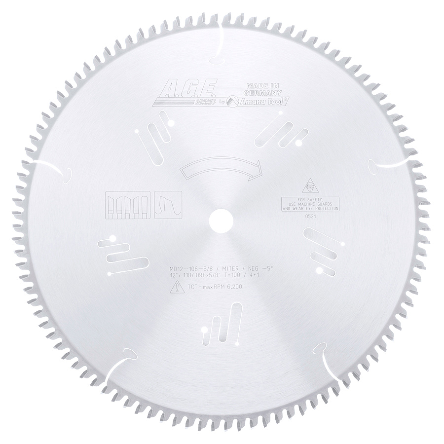AGE MD12-106-5/8 12" x 100T Hi-ATB+TC Industrial Miter Saw Blade 5/8" Arbor
