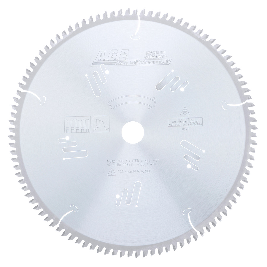 AGE MD12-106 12" x 100T Hi-ATB+TC Industrial Miter Saw Blade 1" Arbor