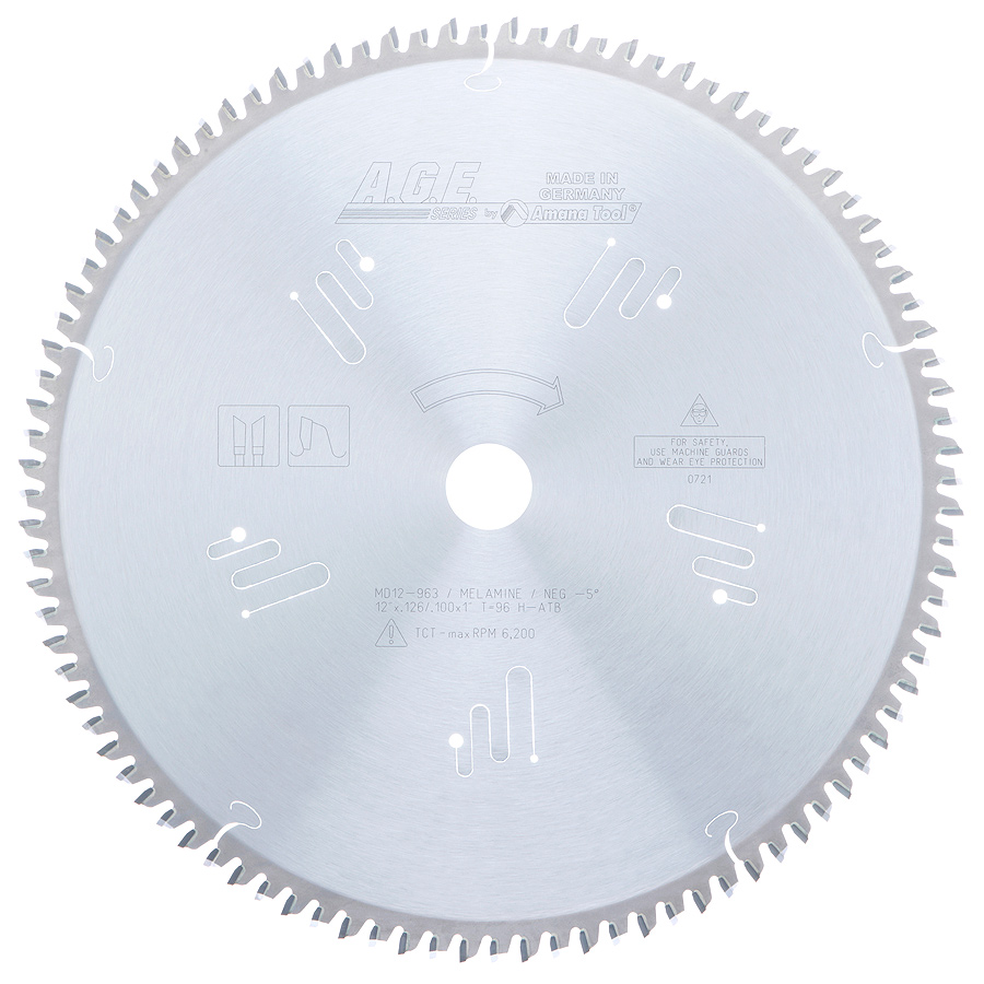 AGE MD12-963 12" x 96T Hi-ATB Double Sided Melamine Saw Blade 1" Arbor