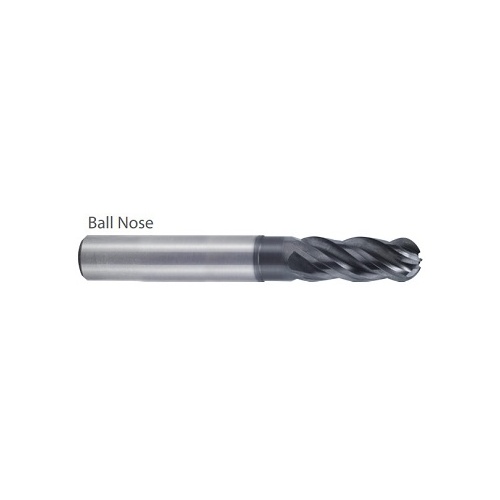 YG1-UGMH10912 - 1/2 x 1/2 x 5/8 x 4-1/8 x 6 - V7 Plus A 4 Flute Multiple Helix Extended Neck Ball Nose Plain Shank End Mill