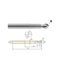 YG1-89573 - 1/4 x 1/4 x 3/8(2-1/4) x 4 N.220 - 2 Flute 37 Degree Helix Ball Nose Extended Neck Alu-Power