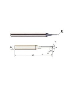 YG1-GMF19003 - 3/64 (R.002) x 3/16 x 1/16(1/8) x 2 - 4G Mill 2 Flute 30 Degree Helix Corner Radius With Neck End Mill
