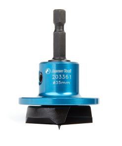 203361 Carbide Tipped 2 Wing Hinge Boring Bit with Spurs with Adjustable Depth-Stop 35mm Dia x 1/4 Inch Quick Release Hex Shank