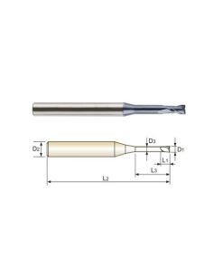 YG1-GMF22957 - 3/16 x 1/4 x 1/4(1/2) x 2 - 4G 2 Flute 30 Degree Helix With Neck End Mill