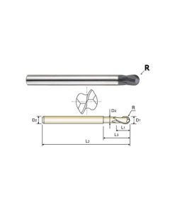 YG1-93488 - 1/8 x 1/4 x 1/8(1/4) x 2-1/2 - 2 Flute 15 Deg Helix Ball Nose X-Power For Over 55Hrc Carbide