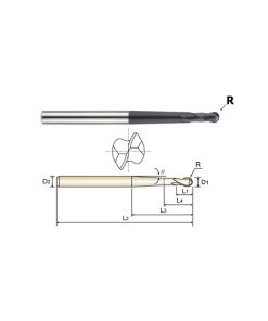 YG1-93537 - 1/4 x 1/2 x 3/4 x 6 - 2 Flute Pencil Neck Ball Nose 30 Deg Helix X-Power Carbide