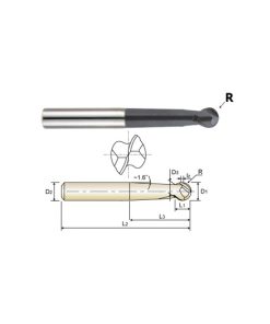 YG1-93288 - 1/8 x 1/4 x 5/32 x 1-1/4 x 3-1/4 - 2 Flute Long Length Ball Nose Economic Type X-Power Carbide