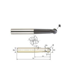 YG1-93417 - 1/8 x 1/4 x .100 x 1-1/4 x 3-1/4 - 4 Flute Long Length Ball Nose Sphere Type X-Power Carbide