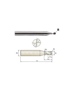 YG1-ESB94004012 - 0.4 x 4 x 0.3(1.2) x 50 - Cbn 2 Flute 30 Degree Helix Ball End Mill
