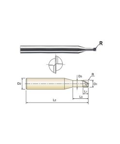 YG1-ESD02005052 - 0.5(R.05) x 4 x 0.3(2) x 50 - Cbn 2 Flute 30 Degree Helix Corner Radius End Mill