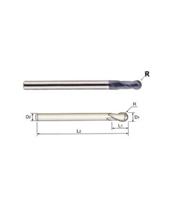 YG1-GMF15003 - 3/64 x 3/16 x 3/32 x 2 - 4G Mill 2 Flute 30 Degree Helix Ball End Mill