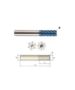 YG1-G85116 - 1/4 x 1/4 x 1/2 x 2-1/4, R.020 - 6 Flute 45 Degree Helix Corner Radius X-5070 Carbide End Mill