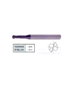 YG1-93563 - 1/32 x 1/8 x 3/64 x 7/32 x 2 x .029 - 2 Flute Regular Length 30 Deg Helix Ball Nose For Rib Processing X-Power Carbide