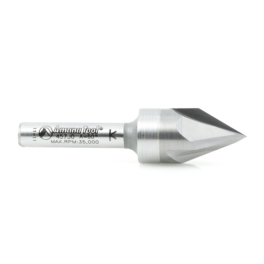 45730 Solid Carbide Cutting Head Brazed to Steel Shank V-Groove Signmaking & Lettering 60 Deg x 9/16 Dia x 7/16 x 1/4 Inch Shank