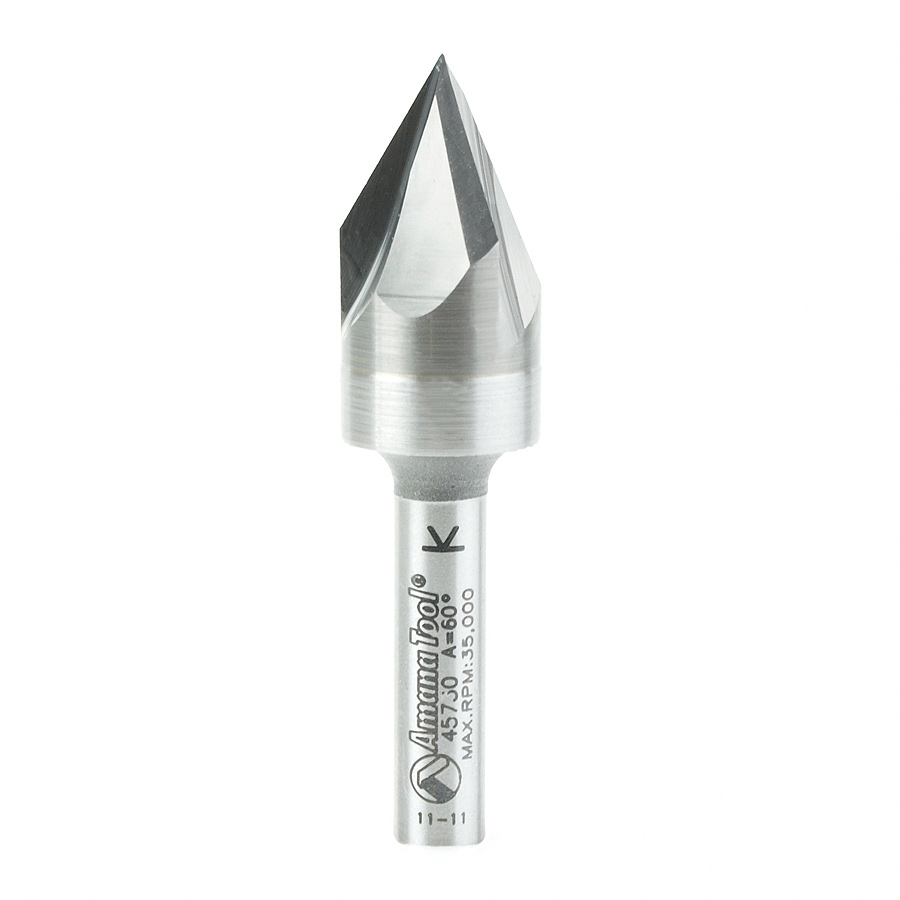 45730 Solid Carbide Cutting Head Brazed to Steel Shank V-Groove Signmaking & Lettering 60 Deg x 9/16 Dia x 7/16 x 1/4 Inch Shank