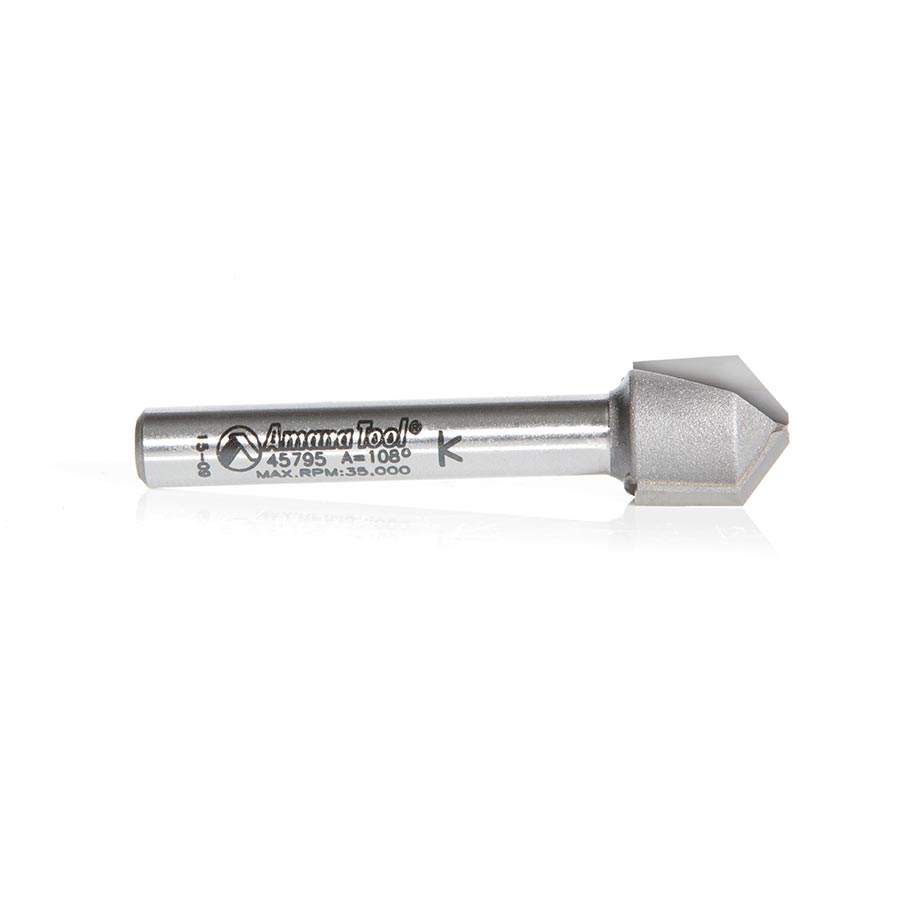45795 Carbide Tipped Double Edge Folding V-Groove 108 Deg x 0.090 Inch Tip Width x 5/32 x 1/2 Dia. x 1/4 Inch Shank