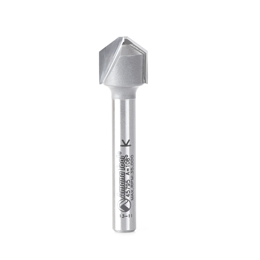 45795 Carbide Tipped Double Edge Folding V-Groove 108 Deg x 0.090 Inch Tip Width x 5/32 x 1/2 Dia. x 1/4 Inch Shank