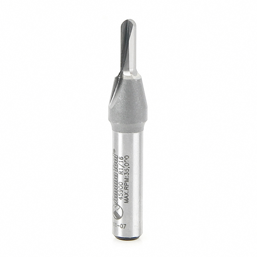 45900 Solid Carbide (Brazed To Steel Shank) Core Box 1/16 Radius x 1/8 Dia x 3/8 x 1/4 Inch Shank
