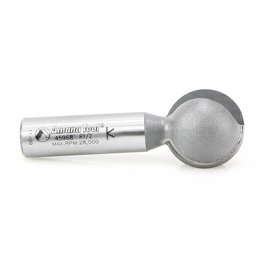45968 Carbide Tipped Ball End 1/2 Radius x 1 Inch Dia x 1/2 x 1/2 Inch Shank