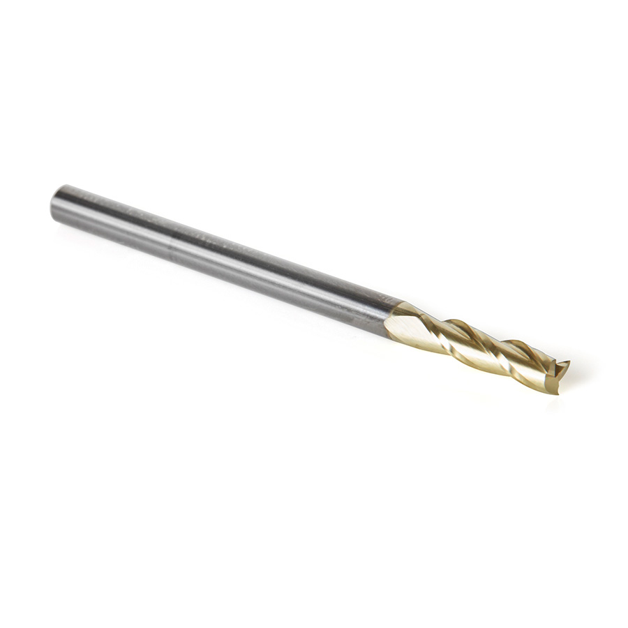 46091 Solid Carbide Up-Cut Spiral 1/8 Dia x 1/2 x 1/8 Shank x 2 Inch Long Composite, Fiberglass & Phenolic Cutting ZrN Coated Router Bit