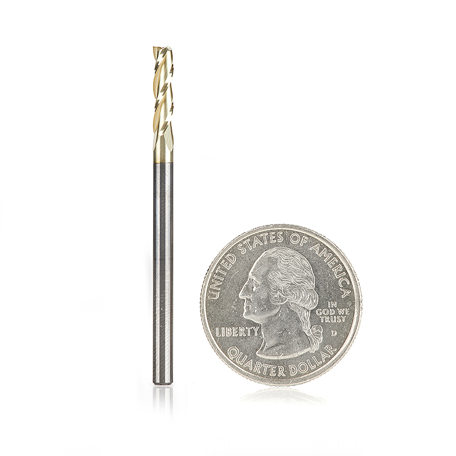 46091 Solid Carbide Up-Cut Spiral 1/8 Dia x 1/2 x 1/8 Shank x 2 Inch Long Composite, Fiberglass & Phenolic Cutting ZrN Coated Router Bit