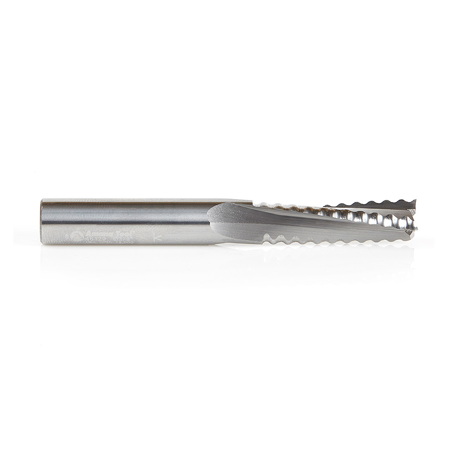 46129 CNC Solid Carbide Roughing Spiral 3 Flute Chipbreaker 3/8 Dia x 1-1/4 x 3/8 Inch Shank Up-Cut Router Bit